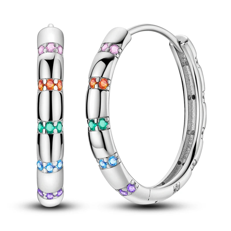 925 Sterling Silver Colorful Crystal Clover Hoop Earrings Stud Ear Wires For Women Wedding Engagement Girlfriend Birthday Gift