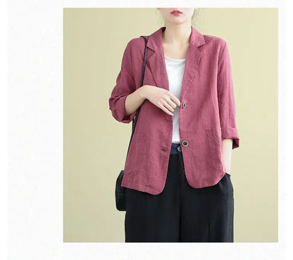 Spring Autumn Cotton Linen Loose Casual Blazers Female Long Sleeve Elegant Fashion Cardigan Suit Women's All-match Coat Jacket