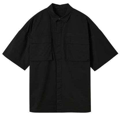 Summer Cargo Blouse Men'S Soild Shirt Pocket Lapel Short-Sleeved Shirts Casual Button Down Blouses For Men Thin Top