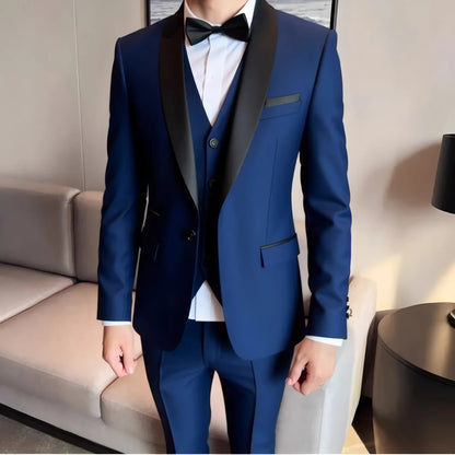 3 Pieces Set Formal Slim Fit Tuxedo Prom Suit Men Groom Wedding Blazers High Quality Groomsman Business Banquet Party Suit