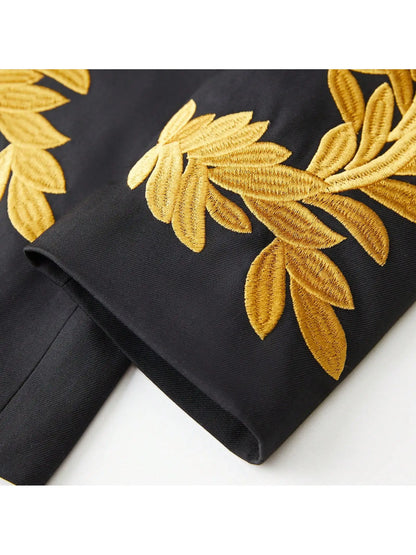 Men's floral embroidery slim-fitting single-button two-piece suit, suitable for parties, evening events, weddings, banquets, and