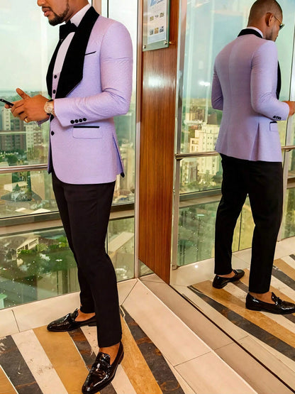 Men's three-piece floral jacquard slim-fitting suit set, including paisley pattern suit jacket, vest, and pants, suitable for ba