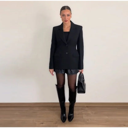 Elegant Black Slim Fit Blazer Jacket Women Retro Lapel Single Breasted Suit Jackets Female 2025 Chic Versatile Street Office