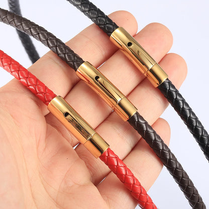 4mm/6mm Man-made Leather Necklace Choker For Men Boys Red Black Brown Braided Rope Chain Male Push Clasp Jewelry Gifts UN149
