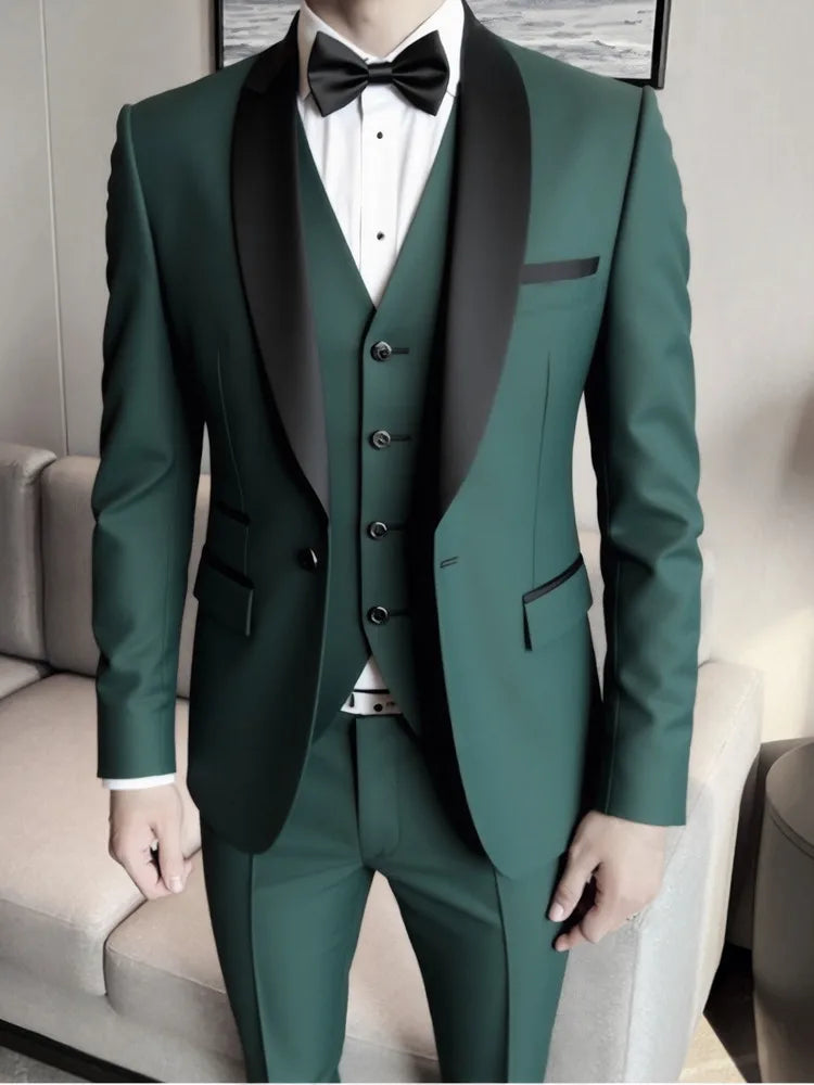 3 Pieces Set Formal Slim Fit Tuxedo Prom Suit Men Groom Wedding Blazers High Quality Groomsman Business Banquet Party Suit