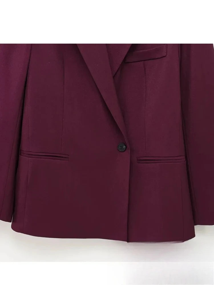 KONDALA Vintage Chic Office Lady Red Solid Women Suit Notched Single Button Pockets Blazer Straight Loose Pants Fashion 2025 Set
