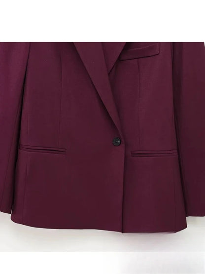KONDALA Vintage Chic Office Lady Red Solid Women Suit Notched Single Button Pockets Blazer Straight Loose Pants Fashion 2025 Set