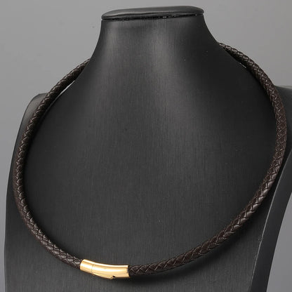 4mm/6mm Man-made Leather Necklace Choker For Men Boys Red Black Brown Braided Rope Chain Male Push Clasp Jewelry Gifts UN149