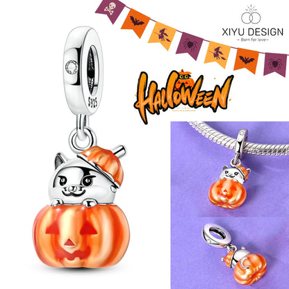 2025 New Halloween Charm Emit Light Bead 925 Sterling Silver Pumpkin Witch Skull Charm Fit Bracelet Pendant Women Jewelry Making