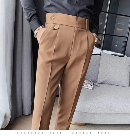 Korean Style Naples Suit Pants For Men Smart Casual High Waist Slim Fit Pencil Trousers Spring Summer Fashion Youth England Pant