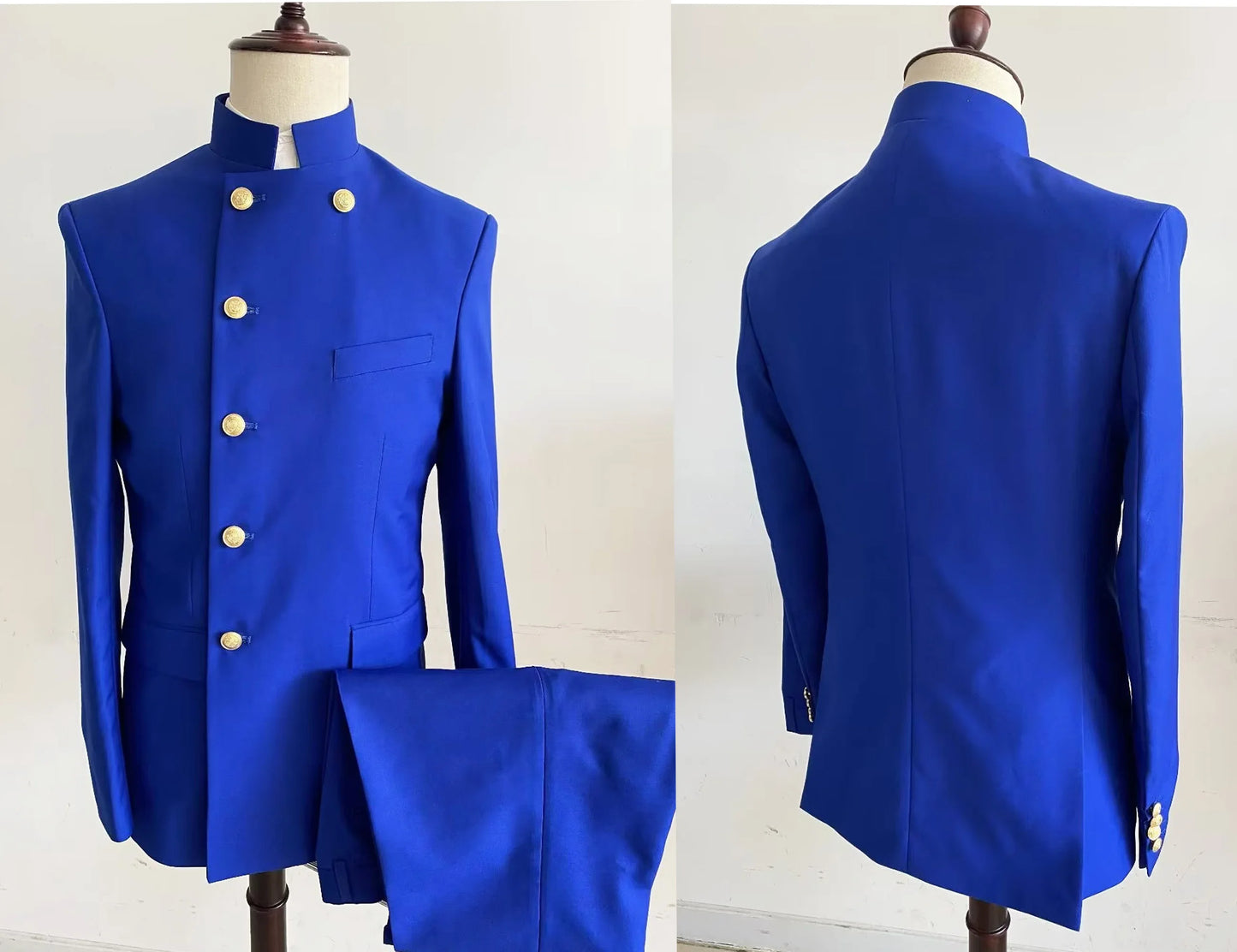 Nina Store 2025 Elegant African Style Men's Suit Stand Collar Royal Blue Blazer and Pants 2 Piece Casual Business Man Wear