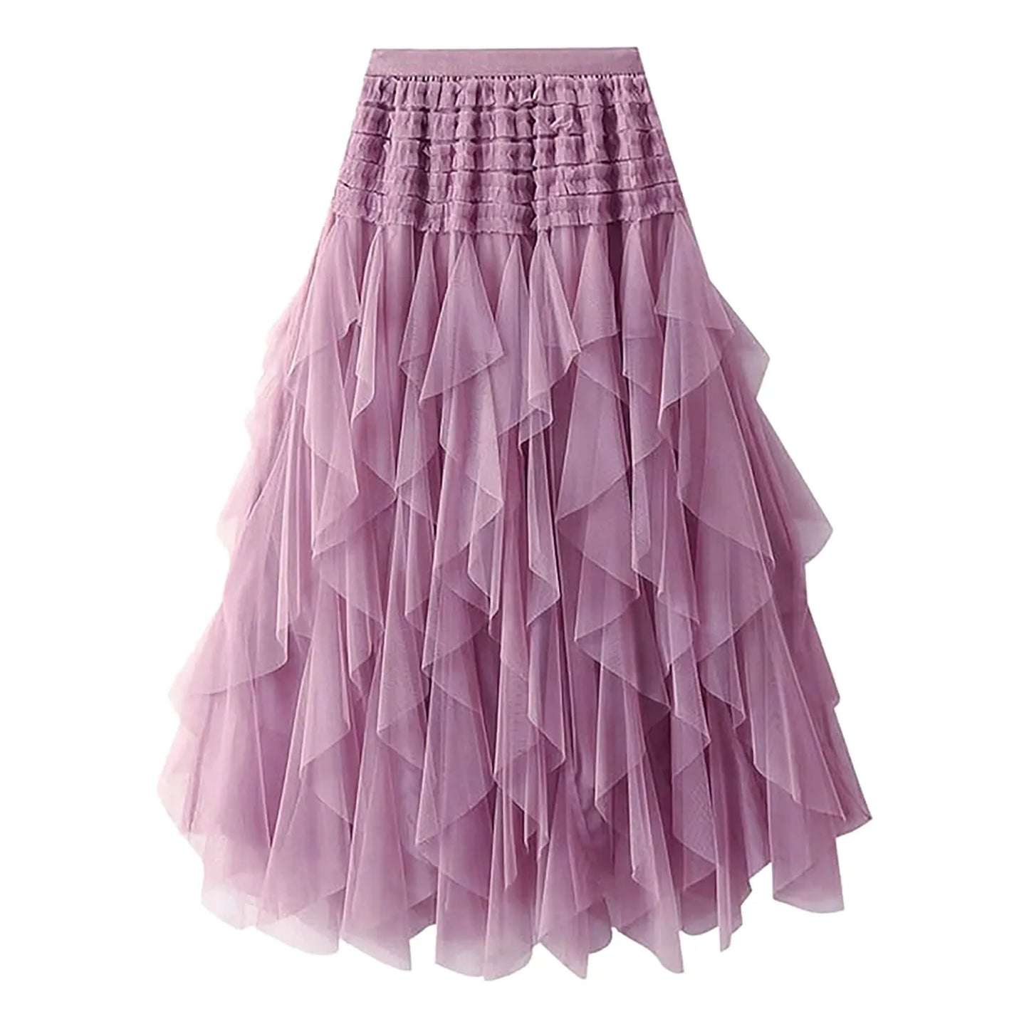 Tulle Skirts For Women High Elastic Waist Multi Layered Tulle Mesh Patchwork Long Fairy Skirt Plain Big Swing A Line Skirts