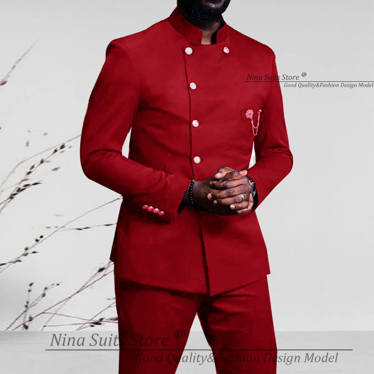 Nina Store 2025 Elegant African Style Men's Suit Stand Collar Royal Blue Blazer and Pants 2 Piece Casual Business Man Wear