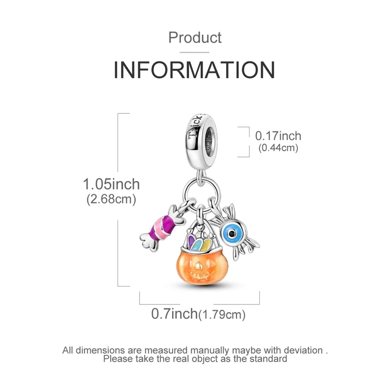 2025 New Halloween Charm Emit Light Bead 925 Sterling Silver Pumpkin Witch Skull Charm Fit Bracelet Pendant Women Jewelry Making