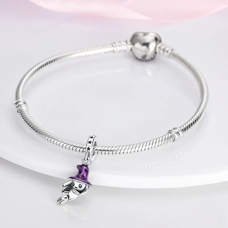 2025 New Halloween Charm Emit Light Bead 925 Sterling Silver Pumpkin Witch Skull Charm Fit Bracelet Pendant Women Jewelry Making