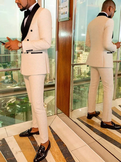 Men's two-piece slim-fitting floral tuxedo suit, paisley lapel single-button single-breasted suit jacket and pants set, suitable