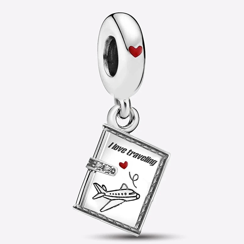 925 Sterling Silver Pink Luggage Rainbow Life Travel Charms Bead Diy Bracelet Bangle Making Gift Of High Quality Fine Jewelry