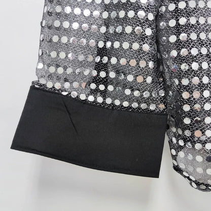 Glitter Sequin Shirt Men's Long Sleeved Performance Wear 70s Disco Lapel Neck Slimming Sparkle Compression Shirts With Button