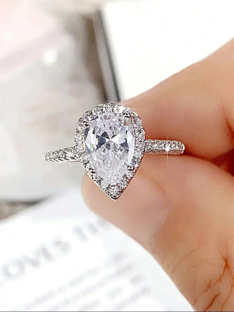 925 Sterling Silver Simplicity Classic Fashion WaterdRop Ring For Women Engagement Wedding Luxury High Quality Fine Jewelry