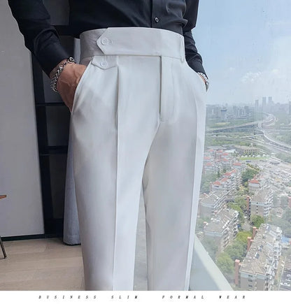 Korean Style Naples Suit Pants For Men Smart Casual High Waist Slim Fit Pencil Trousers Spring Summer Fashion Youth England Pant