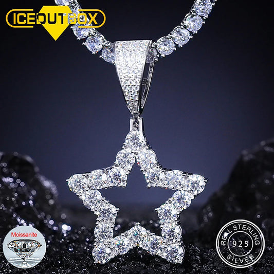 925 Sterling Silver Fashion Personality Hollow Star Pendant Necklaces D Color VVS Moissanite Bling Hip Hop Iced Out Jewelry Gift