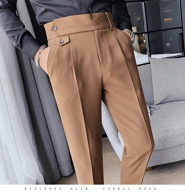 Korean Style Naples Suit Pants For Men Smart Casual High Waist Slim Fit Pencil Trousers Spring Summer Fashion Youth England Pant