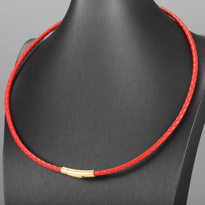 4mm/6mm Man-made Leather Necklace Choker For Men Boys Red Black Brown Braided Rope Chain Male Push Clasp Jewelry Gifts UN149