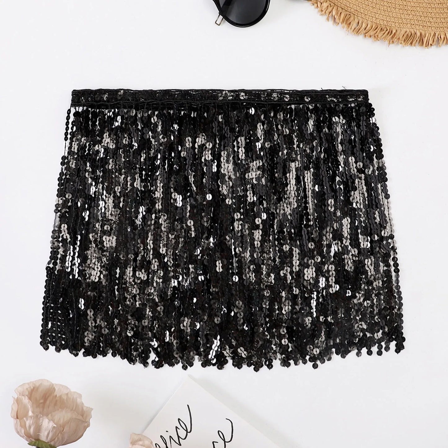 Sexy Women Belly Dance Hip Tutu Skirt Scarf Wrap Belt Glitter Sequins Tassel Hipscarf Skirt Sundress Costume Fringe Skirt Outfit