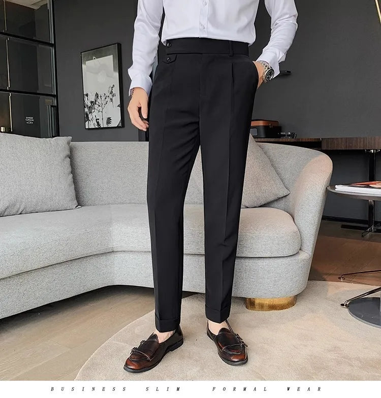 Korean Style Naples Suit Pants For Men Smart Casual High Waist Slim Fit Pencil Trousers Spring Summer Fashion Youth England Pant