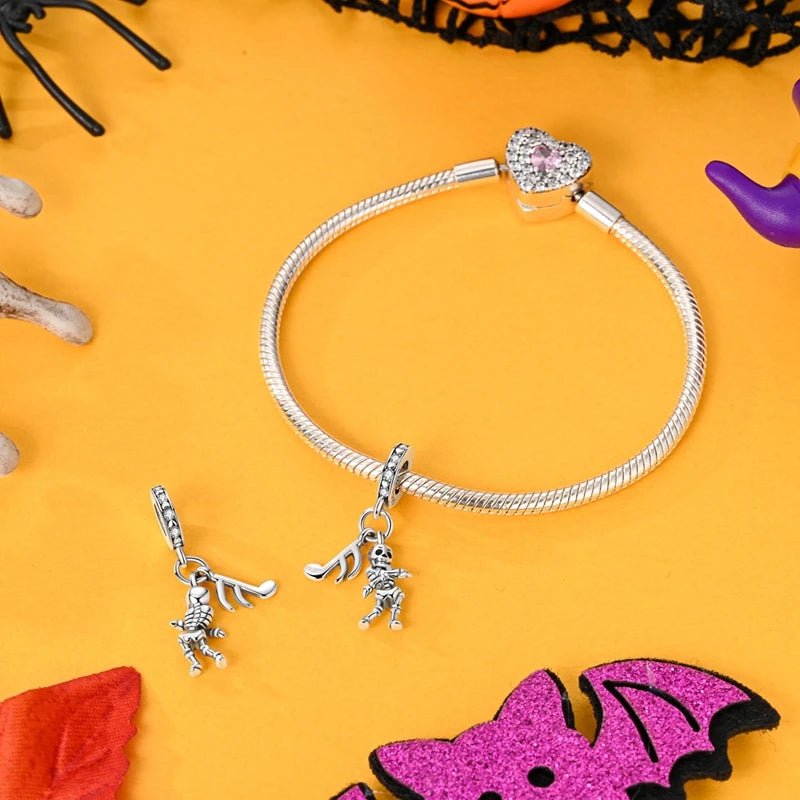2025 New Halloween Charm Emit Light Bead 925 Sterling Silver Pumpkin Witch Skull Charm Fit Bracelet Pendant Women Jewelry Making