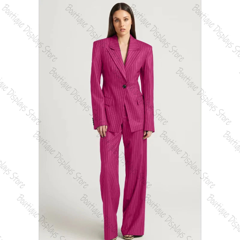 Tibetan Blue Stripe Single Button Women Pants Set High-end Female Two Pieces(Jacket+Trousers)أطقم بناطيل
