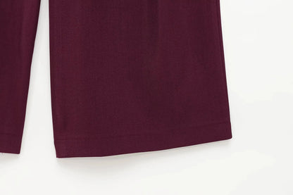 KONDALA Vintage Chic Office Lady Red Solid Women Suit Notched Single Button Pockets Blazer Straight Loose Pants Fashion 2025 Set