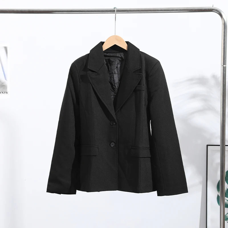 Elegant Black Slim Fit Blazer Jacket Women Retro Lapel Single Breasted Suit Jackets Female 2025 Chic Versatile Street Office