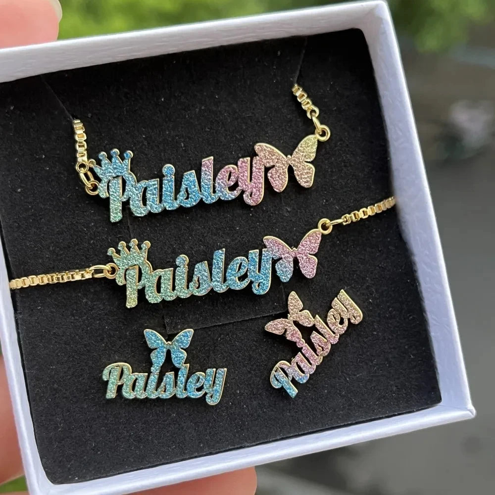 Personalized Name Kids Set Necklace Custom Letter Bracelet Stainless Steel Mini Earrings Gift for Kids
