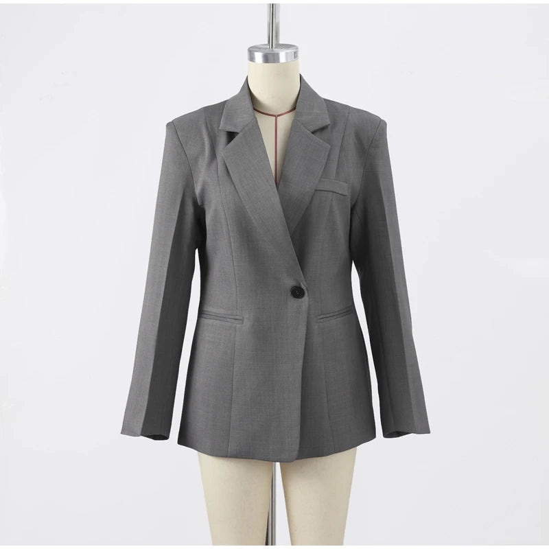 Elegant Black Slim Fit Blazer Jacket Women Retro Lapel Single Breasted Suit Jackets Female 2025 Chic Versatile Street Office