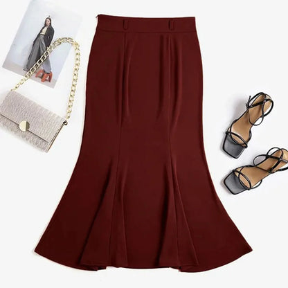 Women'S High Waist Elastic A Line Long Skirt Casual Party Long Skirt Solid Color High Waisted And Slim Looking Fishtail Skirt