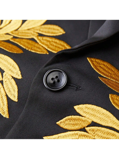 Men's floral embroidery slim-fitting single-button two-piece suit, suitable for parties, evening events, weddings, banquets, and
