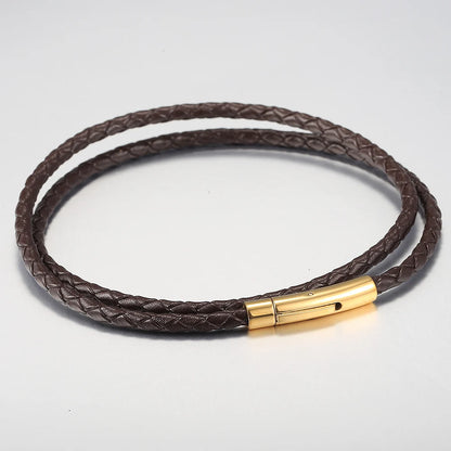 4mm/6mm Man-made Leather Necklace Choker For Men Boys Red Black Brown Braided Rope Chain Male Push Clasp Jewelry Gifts UN149