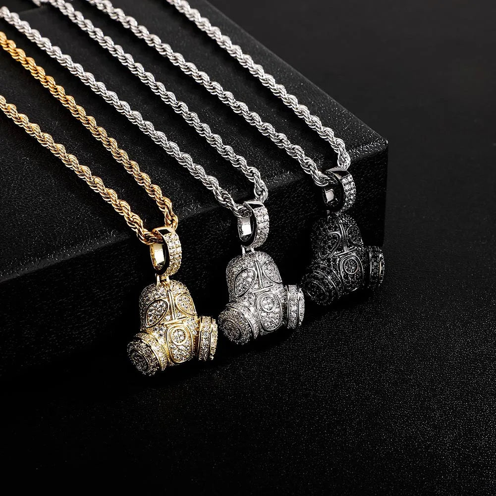 TOPGRILLZ New Full Iced Out Micro Pave Cubic Zirconia pendant Necklace with Black CZ Stone Hip Hop High Quality Party Gift