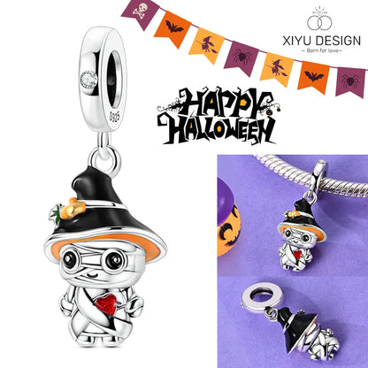 2025 New Halloween Charm Emit Light Bead 925 Sterling Silver Pumpkin Witch Skull Charm Fit Bracelet Pendant Women Jewelry Making