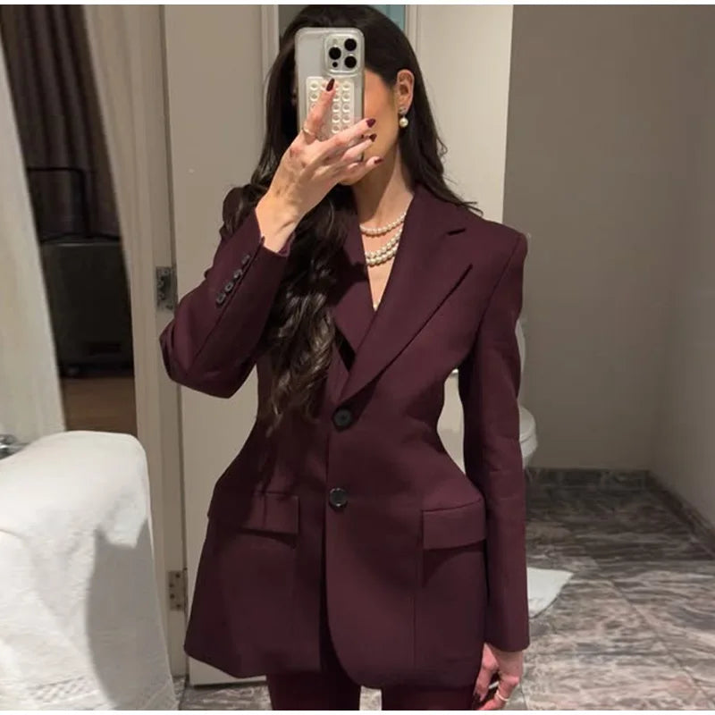 Elegant Black Slim Fit Blazer Jacket Women Retro Lapel Single Breasted Suit Jackets Female 2025 Chic Versatile Street Office
