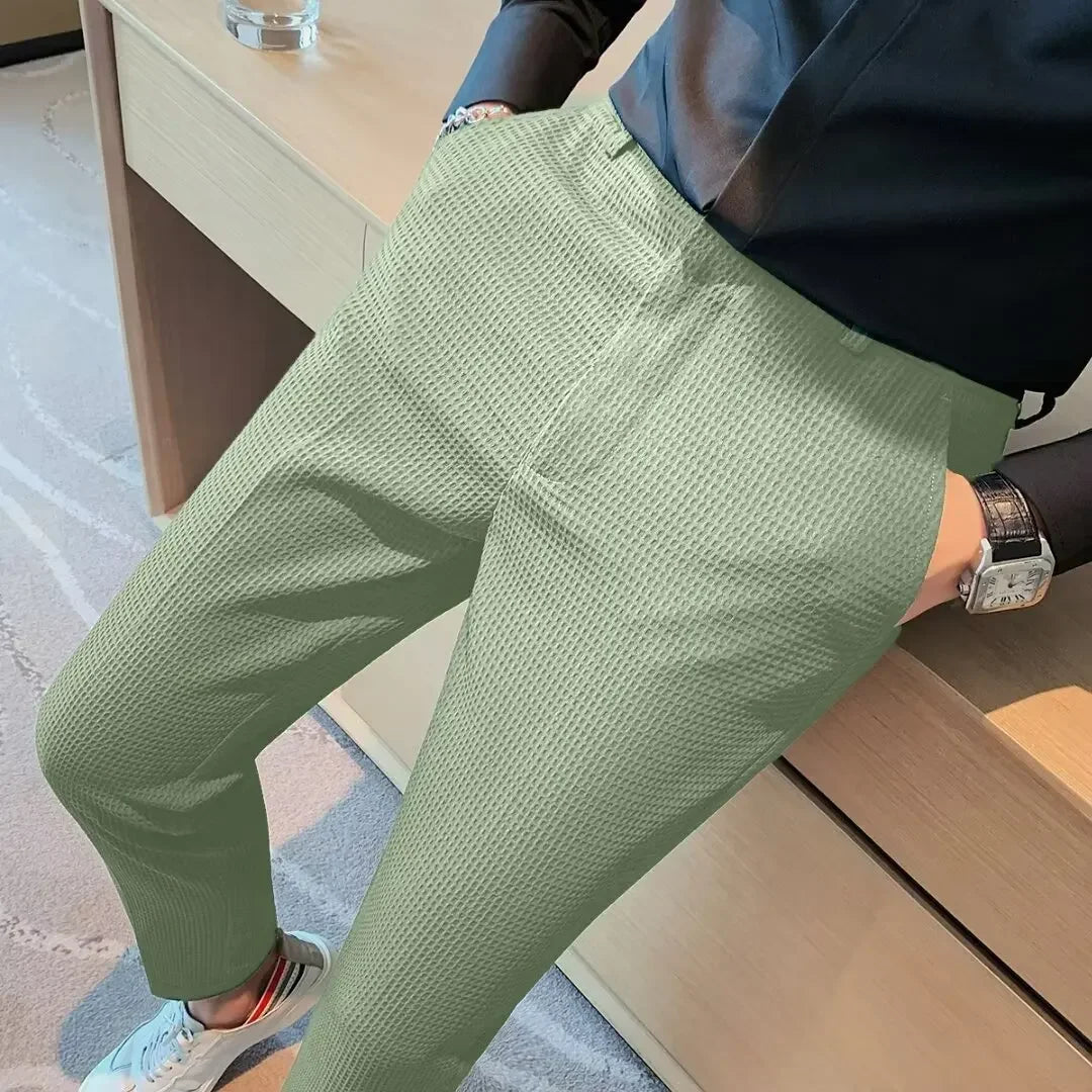 Fashion Business Casual Men's Pants Cropped Pants Waffle Pattern New Trend Spring Summer Casual Trousers Dark Green White 28-38