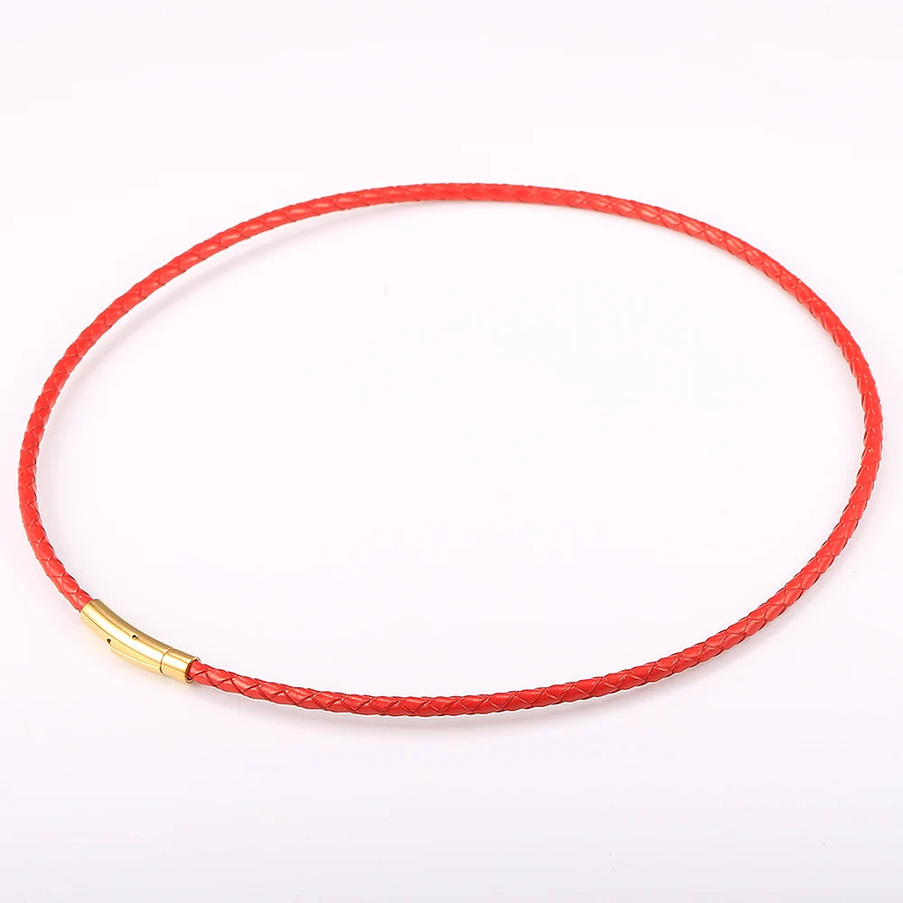 4mm/6mm Man-made Leather Necklace Choker For Men Boys Red Black Brown Braided Rope Chain Male Push Clasp Jewelry Gifts UN149