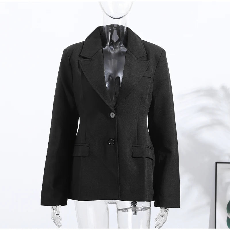Elegant Black Slim Fit Blazer Jacket Women Retro Lapel Single Breasted Suit Jackets Female 2025 Chic Versatile Street Office