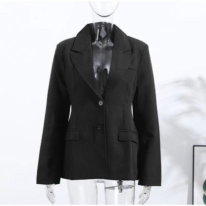 Elegant Black Slim Fit Blazer Jacket Women Retro Lapel Single Breasted Suit Jackets Female 2025 Chic Versatile Street Office