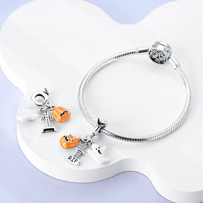 2025 New Halloween Charm Emit Light Bead 925 Sterling Silver Pumpkin Witch Skull Charm Fit Bracelet Pendant Women Jewelry Making