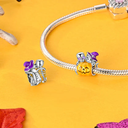 2025 New Halloween Charm Emit Light Bead 925 Sterling Silver Pumpkin Witch Skull Charm Fit Bracelet Pendant Women Jewelry Making