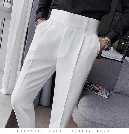 Korean Style Naples Suit Pants For Men Smart Casual High Waist Slim Fit Pencil Trousers Spring Summer Fashion Youth England Pant