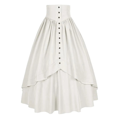 Women Vintage Maxi Skirt Medieval Retro High Waist A Line Victorian Long Skirt Steampunk Gothic Ruffled Hem Pleated Party Skirts