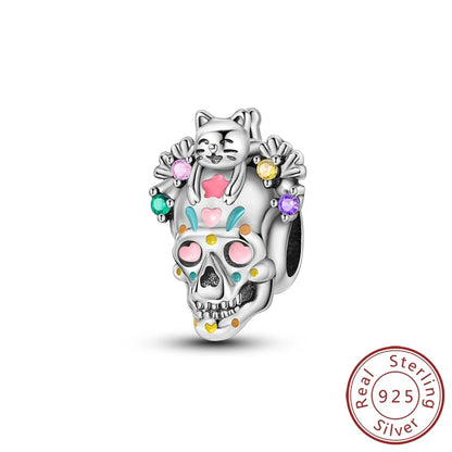 2025 New Halloween Charm Emit Light Bead 925 Sterling Silver Pumpkin Witch Skull Charm Fit Bracelet Pendant Women Jewelry Making